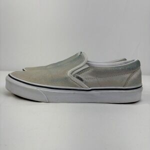 Vans Classic Slip-On Silver Iridescent Shimmer Sneakers Shoes Womens 10 Mens 8.5